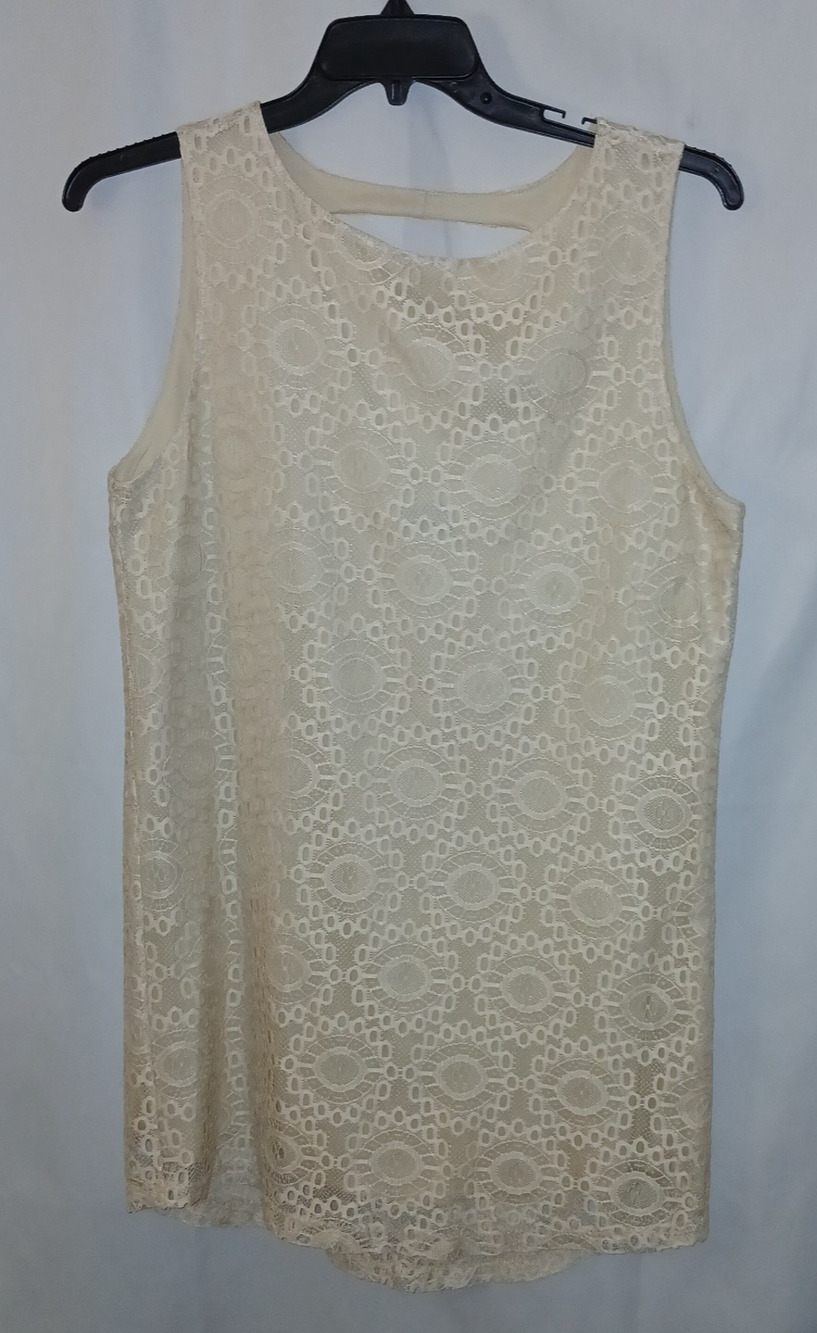 Romantic Lace Overlay Shift Dress Peek-a-Boo Back 90's Mini Lined Night Out Lrg